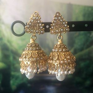 Gold and pearl dangling Indian earrings